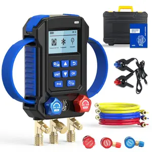 R454B R134A Digital Manifold HVAC Gauge Set,95 Refrigerants Dual Pressure&Temp Test with Temperature Clips and Hoses Vacuum AC Gauges for R1234YF R134A R404A R410A R32