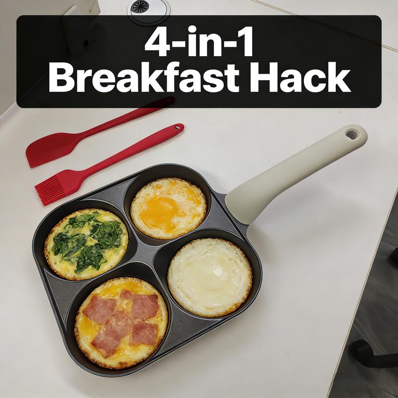 Four-Hole Non-stick frying pan with Anti-Scald Handle! A Breakfast Must-Have No sticking or burning for eggs & pancakes、 heat-resistant、super easy to clean、Works on both gas and induction stoves、Perfect creative gift for Valentine's Day