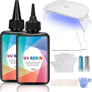 UV  Kit with Light - Hard Type  Clear UV Epoxy  for  Making & Craft, Fast-Curing Low Odor Starter Kit with UV Lamp, 200g