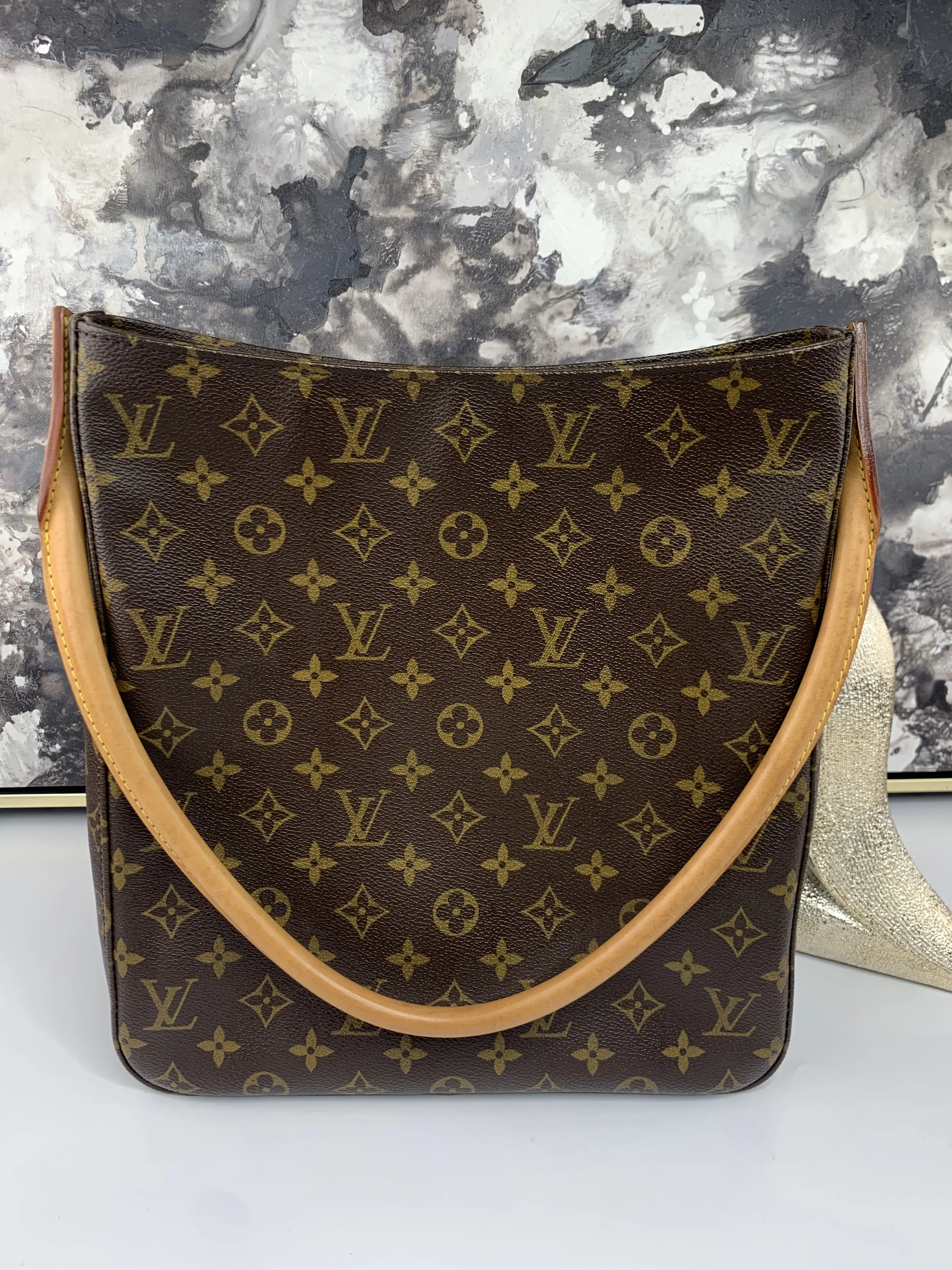 Pre-owned Louis Vuitton canvas and vachetta leather Tote Bags Looping GM