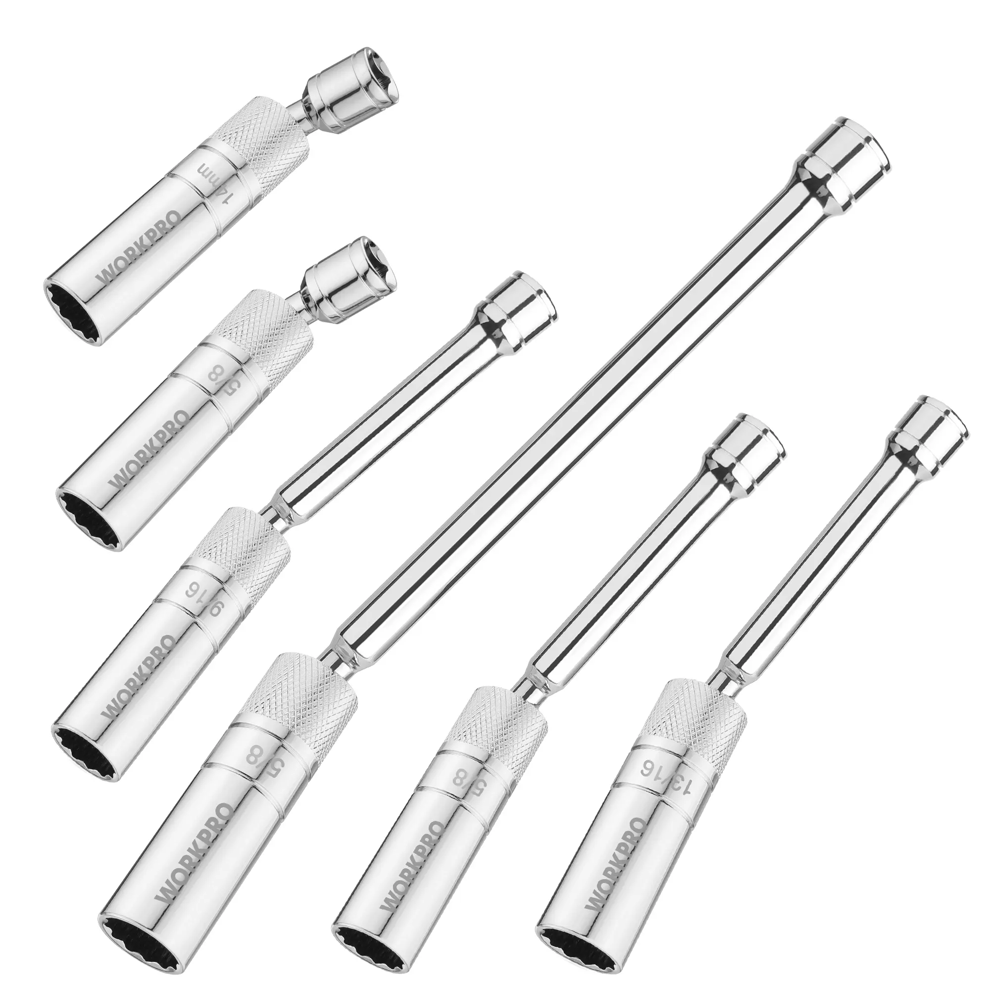 #toolupgrade WORKPRO Magnetic Swivel Spark Plug Socket Set, 3/8" Drive, Thin Wall 12-Point Socket, Chrome Vanadium Steel