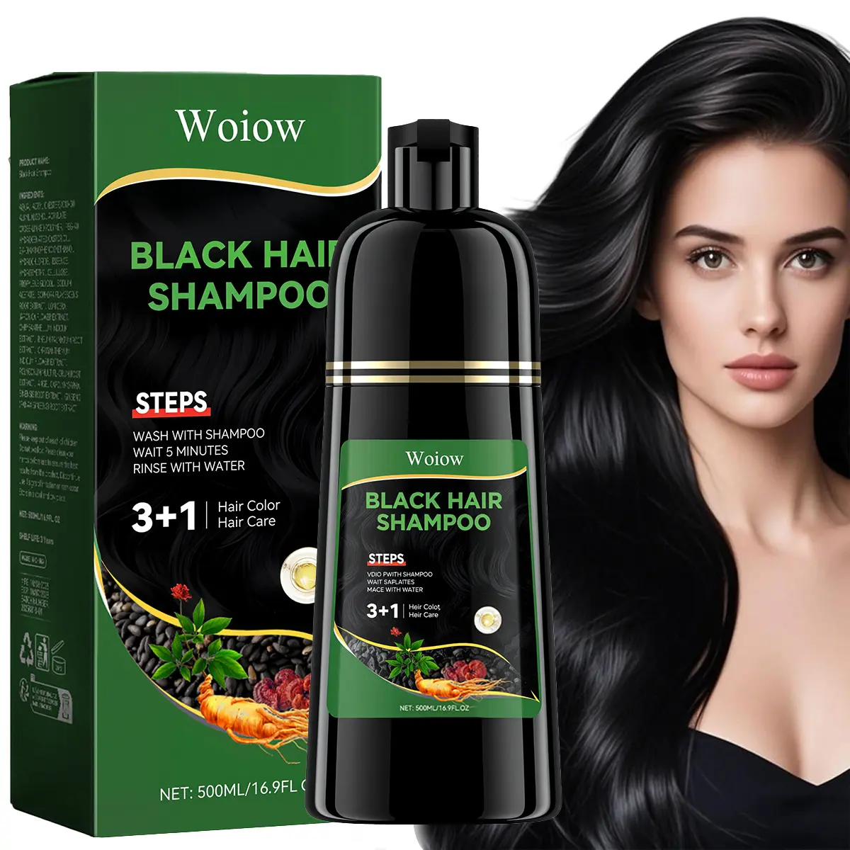 Ginseng Extract 3 in 1 Herbal Hair Dye Shampoo, Black Hair Color to Cover Gray Hair, Ideal Gift for Parents