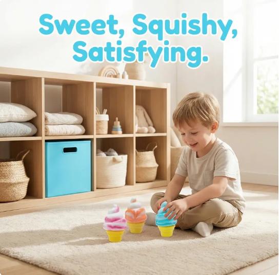 Super Solid Squish! - Ice Cream & Jelly Squish & Nice-Sicle Slow Rise Sensory Fidget Toy, Squeeze Squishy Toy, Ice Cream Squishy, Schylling Jelly Squish,  Nice-Sicle Squish, Stress Relief Toys for Adults Kids