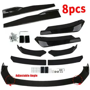 [Completed Set] - Universal Front Bumper Lip,Gloss Black Front Lip Spoiler & Rear Bumper Side Skirts Splitter Body Kit,Universal Fits for Honda Civic Accord Toyota Dodge Charger Mustang Volkswagen Mazada