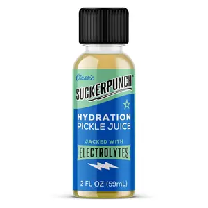 Suckerpunch Hydration Pickle Juice Shot Dill Flavored 6 Pack Gluten Free Post Workout Electrolyte Drink Low Calorie Muscle Cramp Defense Potassium Keto Friendly Non GMO 2 Oz Beverage Natural
