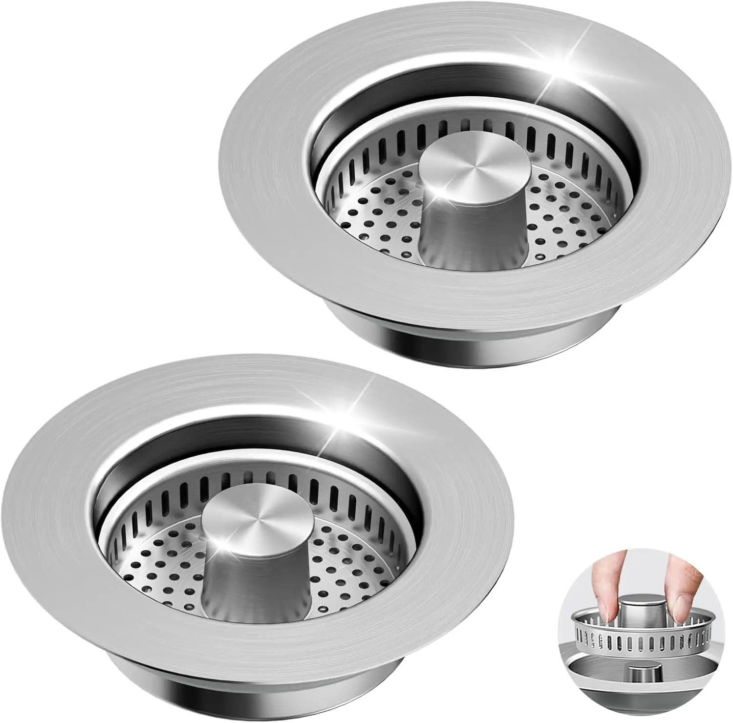 2PCS 304 Stainless Steel & Silicone 3-in-1 Anti-Rust Drain Stopper, Anti-Clogging Filter Basket for US Standard Sinks, Easy-Install Durable Home Bathroom Gadget with Simple Installation, Anti-Rust Drain Stoppers