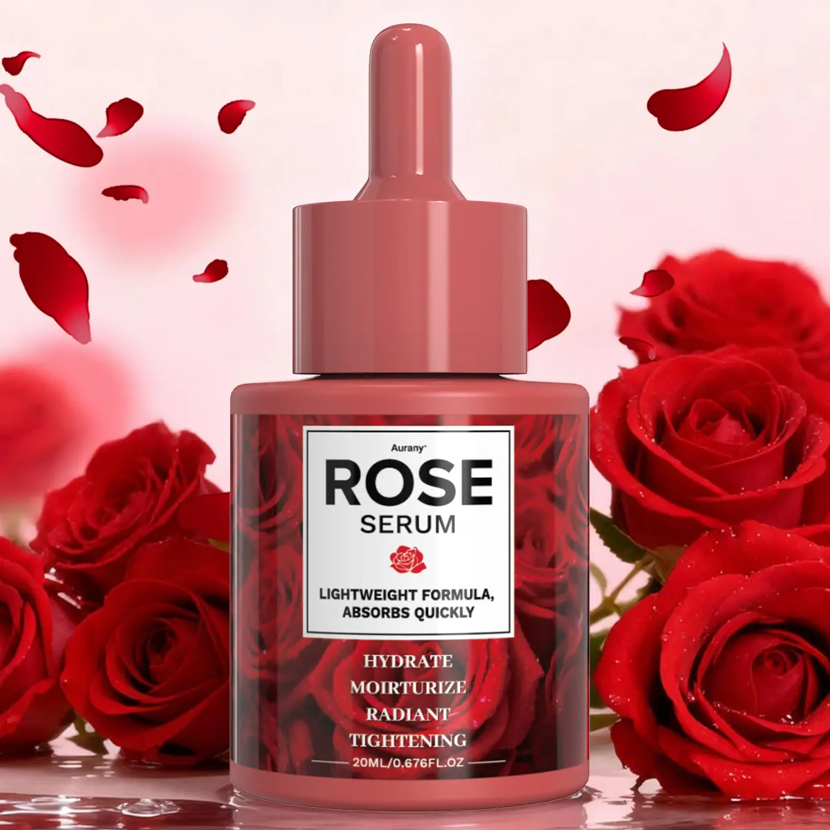 With Rose Extract&Niacinamide, Hydrate Rose Glow Brightening Facial Serum, Lightweight Hydrating Firming, For Moisturizing, Lifting, Brightening, Firming Face, For Light Beige Skin, Neck, Gift For Girlfriends&Mothers For Christmas, Thanksgiving - 20ml
