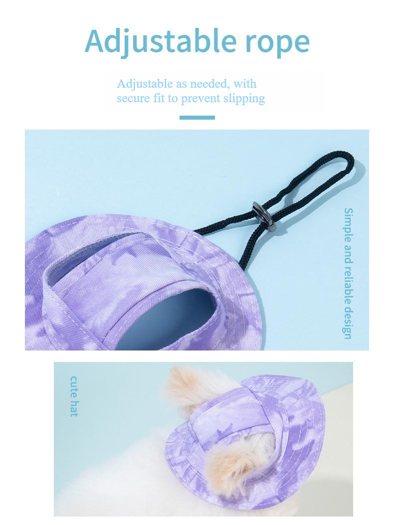 2-Pack Dog & Cat Bucket Hats in Solid Blue & Grid, Comfortable Sun Protection with Adjustable Strap & Ear Holes for Walks, One Size, Anti-Strangle Design