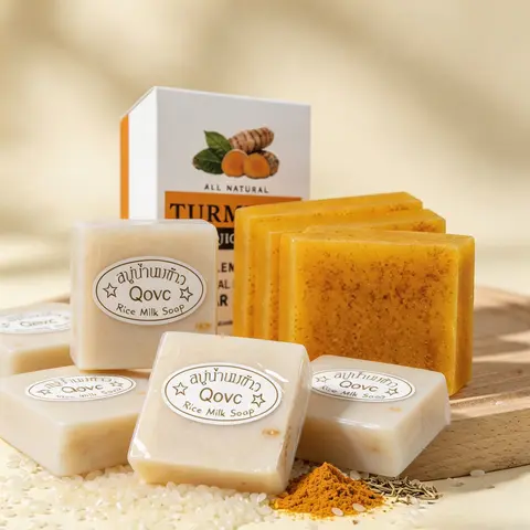 Handcrafted Artisanal All-Natural Cold-Process Handmade Soap Bars Set for Adults, Rice Extract-Turmeric Varieties, Gentle Cleanse Facial & Bath Skincare Gift