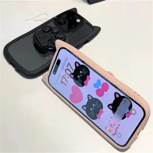 Cute Cat Paw Holder Case For iPhone 16 15 13 12 11 Pro Max 14 Plus X XR XS Clear Soft Cover Japan Kawaii Korean Girl Shell Gift