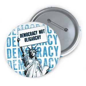 Democracy Not Oligarchy Pin Buttons | Statue of Liberty Art, Anti-Trump, Anti-DOGE, Pro-Democracy Button, Liberal Constitution Supporter