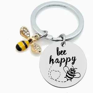 BeeHappy Little Bee Keychain Stainless steel Accessory Gift Key Chain Key Pendant Small Pendant Pendant Pendant -HN331-16