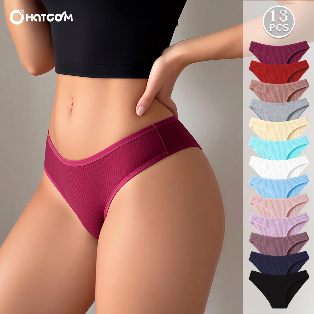 HOTCOM Women’s Ribbed Cotton Fabric Panties 13/12/7-Pack – Seamless Soft Minimalist Underwear, Solid Color Everyday Womenswear