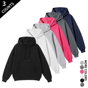 3 Pack Solid Color Basic Hooded Sweatshirt, Loose Drop Shoulder Pullover Hoodie for Men & Women, Ideal for Daily Commute, Campus, and Casual Running, Simple Versatile Long Sleeve Top