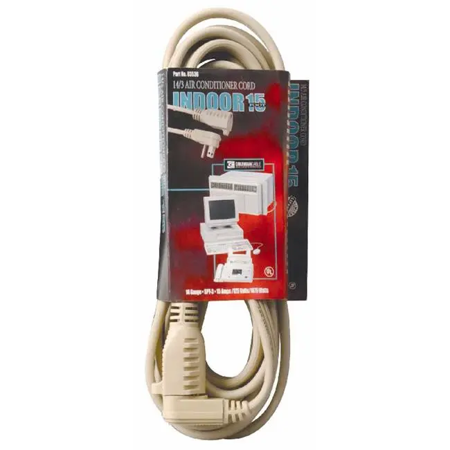 Coleman Cable 15 ft. Flat Heavy-Wire Air Conditioner & Major Appliance Cord - Right Angle Grounded Male Plug, UL Listed, Grounding Safe, Vinyl Sheath, Sturdy Cord