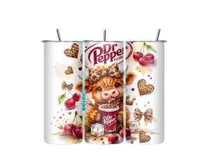 Highland Cow Dr Pepper Inspired 20 oz Stainless Steel Tumbler Double Wall Insulated with Lid & Straw for Cold Hot Drinks Leopard Design - Cup