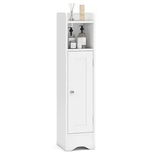 COSTWAY - Slim Bathroom Cabinet Corner with 1 Door and Adjustable Shelves-White