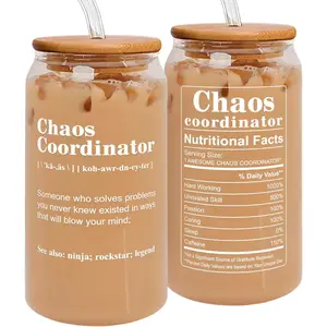 Thank You Gifts for Women, Boss, Coworker, Manager, Office, Teacher, Nurse, Mom - Chaos Coordinator Gifts - Boss Lady Gift Ideas - Administrative Professional Day, Birthday Gift - 16 Oz Can Glass