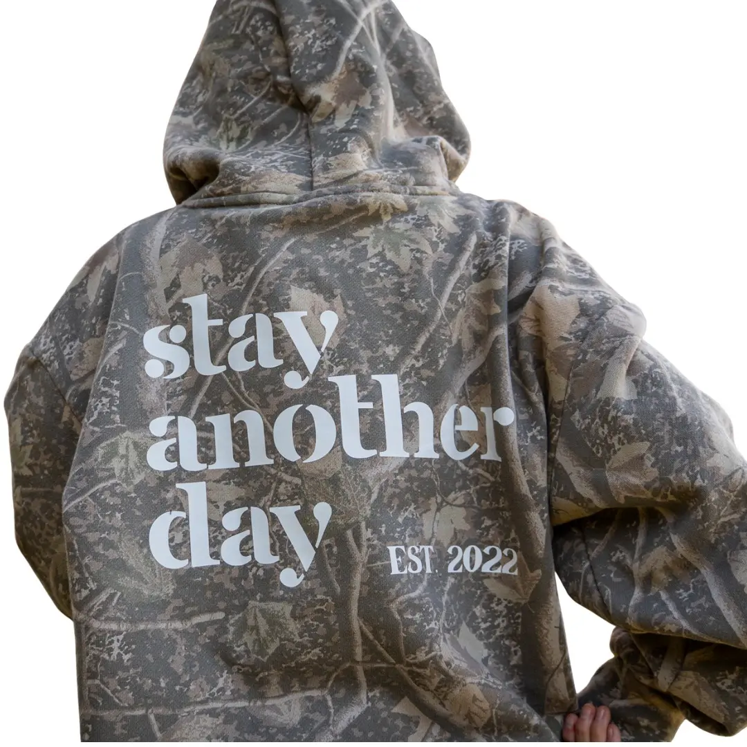 SAD Stay Another Day Camo Premium Cotton Mental Health Awareness Unisex Hoodie Longsleeve or T-Shirt Release EST 2022