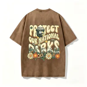 Unisex Vintage Stone Washed Smokey Bear Protect Our National Parks Floral Mountain Bubble Letter Oversized Heavy Cotton Outdoor Camping Casual T-Shirt
