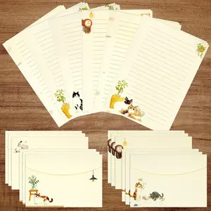 36 PCS Writing Paper and Envelopes Set 7"L x 10"W Warm Cute Cat Themed Stationary Set Design for Invitations Gift Decorations Holiday Party, 24 Lined Stationery Paper with 12 Envelops