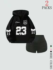 Women's Hooded Half-Zip Sweatshirt & Fleece Lined Leggings Set, Casual Fashion for Outdoor Activities, Winter Wear
