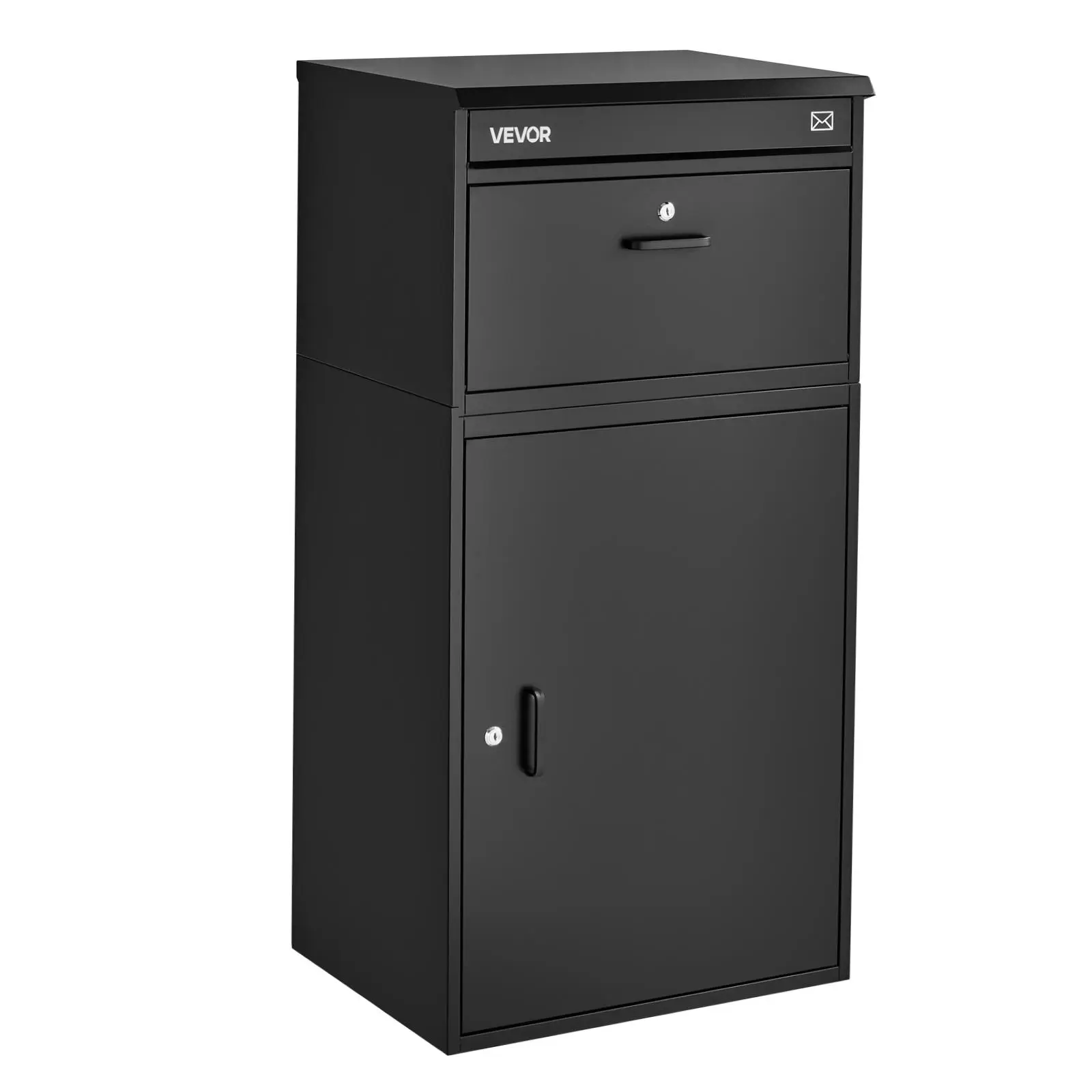 VEVOR Package Delivery Box for Outside 43.31 in Large Metal Parcel Drop Box, for Porch, Curbside & House Storage, Lockable Anti-Theft Waterproof Weatherproof, Thick Secure Mailbox for Outdoor, Black