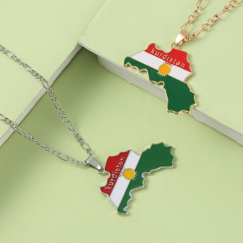 Kurdistan Map Charm Necklace Flag Pendant Clavicle Chain Ethnic Long Choker Jewelry Friendship Keychain for Women Men