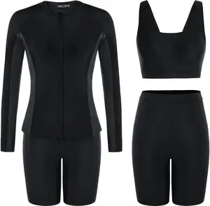 Women's 3 Piece Long Sleeve Rash Guard Swimsuits Zip Front Bathing Suit Tankini Swimsuits UPF 50
