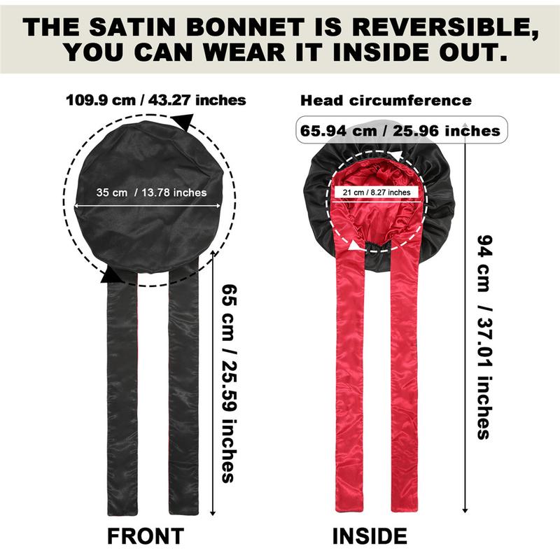 Double-Layer Solid Color Satin Bonnet Sleep Cap for Women Curly Hair Wrap for Sleeping Cap Adjustable Reversible Bonnet with Tie Band Night Cap