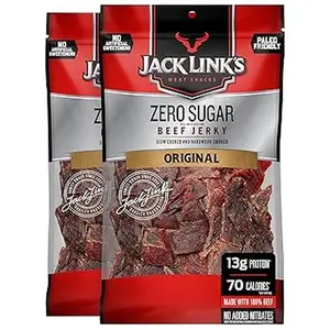 Jack Link's Beef Jerky, Original, Zero Sugar – Flavorful Meat Snacks, Ready to Eat Protein Snacks with 13g of Protein, Made with 100% Beef, Keto, Paleo & Carnivore Diet Ready – 7.3 Oz. (Pack of 2)