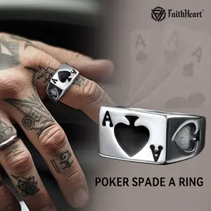 FaithHeart Poker Spade A Ring for Men/Wpmen Stainless Steel