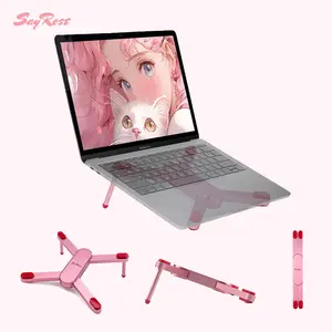 Portable Aluminum Alloy Ergonomic Laptop Stand for Desk Gaming and Travel Compact Foldable Pink for Women as Stylish Desktop Accessory Gift