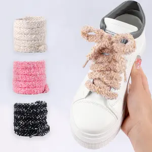 Women's Textured Fuzzy Shoelaces Plush Soft Fluffy Chunky Laces and Thick Strings for Sneakers and Casual Shoes