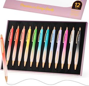 Shuttle Art Ballpoint Pens, 12 Pack Retractable Black Ink Ball Point Pens, Cute Pens 1.0mm Medium Point Waterproof Elegant Gift Set for Writing Journaling Note Taking School Office Home