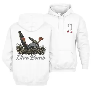 Dive Bomb Duck Hunting Hoodie, Humorous Outdoor Sports Hoodie For Waterfowlers, Vintage Duck Sketch Graphic Hoodie, Comfortable Camo Pullover For Hunters