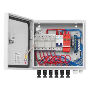 PV Combiner Box, 6 String, Solar Combiner Box with 10A Rated Current Fuse 63A Circuit Breaker Lightning Arrester and Solar Connector, Steel Case for On / Off Grid Solar Panel System, IP65