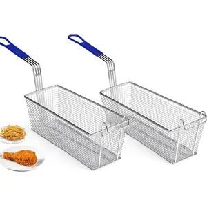Deep Fryer Basket | 2 Pack | Commercial Grade | 13" x 6.5" x 6" | Nickel Plated Iron | Professional Kitchen Fry Basket |  for Heavy Duty Restaurant Use