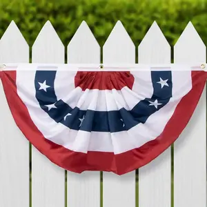 3x6ft American Pleated Fan Flag, USA Patriotic Half Fan Bunting Flag, Independence Day Decorations Flags for Outdoor Party, Banners
