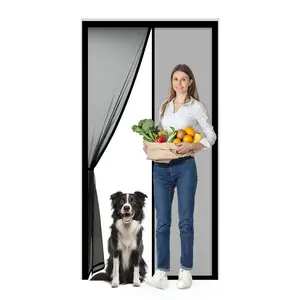 Black Magnetic Mesh Door Curtain – Breathable Ventilated Screen, Hands-Free Opening, Heavy-Duty Mesh with Full Frame Velcro, Pet & Kid Friendly, Easy to Install for Front/Patio Doors