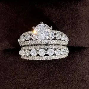 2-Piece Bridal Engagement Wedding Ring Set  Princess Square-Cut White Royal Blue Zirconia Rings for Women  Non-Traditional Engagement & Couples Rings  Proposal Gift