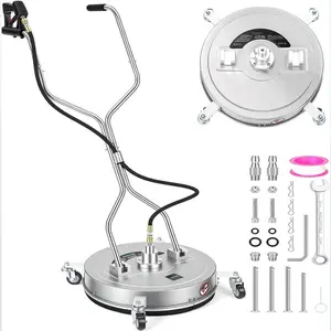 Efficient 21" Stainless Steel Pressure Washer Surface Cleaner – 4 Wheels – Dual Handle – Ideal for Patios, Sidewalks, Decks, Driveways – Silver