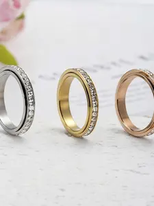 Rotatable Anxiety Ring with Cz Gemstone, Unisex Stress Relief Fidget Toy, Perfect Wedding Promise Gift, Fashion Promise Ring, Men and Women Jewelry, Cubic Zirconia Rings
