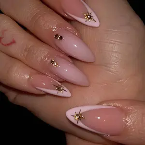 24pcs Luxurious Almond Shape Press-On Nails, French Star Design, Durable Tips, Winter Series Nail Art Accessories for Women, Nail Art Decoration, Nail Art DIY, Fake Nails