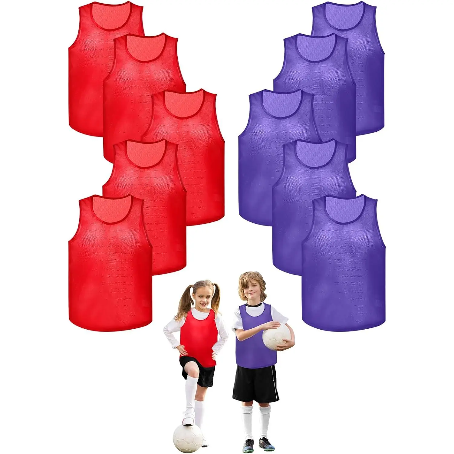 12 Pack Pro  Pinnies for Youth & Adult Mesh High-Vis Scrimmage Vests for Soccer, Basketball, Volleyball Teams
