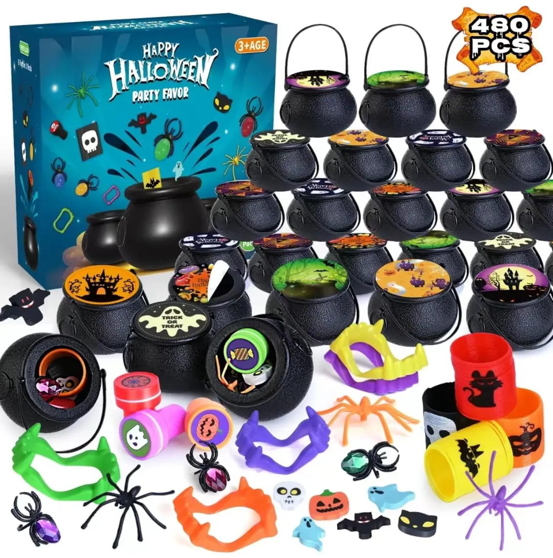 Cozy Fall Halloween Gift 240 PCS Halloween Party Favors 30 Pack Prefilled Small Plastic Witch Cauldron Halloween Toys in Bulk Halloween Prizes Gifts Miniatures for Kids Trick or Treat