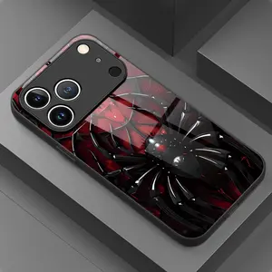 Phone Case: 1 Dark Red Spider Web Pattern HD Glass Phone Case for iPhone 17/17Pro/17ProMax/17Air/16/16Pro/16ProMax/16Plus/16e/15/15Pro/15ProMax/14/14Pro/13/13Pro/12/12Pro/12ProMax/11/11Pro, Fashion Protective Case, Premium Luxury Black Glass Case