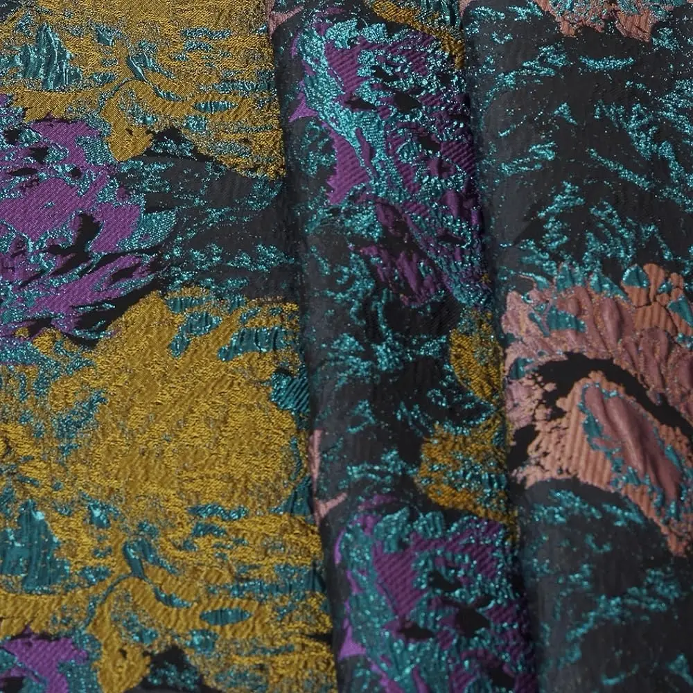 Jacquard Fabric with Metallic Thread Shiny Floral Pattern, Perfect for Fashion Dresses, Skirts, Clothing & Crafts