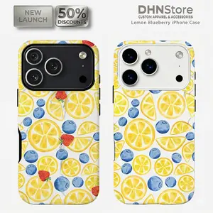 [Flash Deals] DHNStore Durable Luxury TPU Watercolor Fruit Cellphone Case - Cute Summer Lemon-Blueberry-Strawberry Aesthetic Shell, Protective Wireless Handheld Accessory for iPhone 17/16/15/14 Pro Max Devices