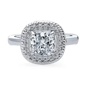 Halo Woven Art Deco Cushion CZ Ring in Sterling Silver